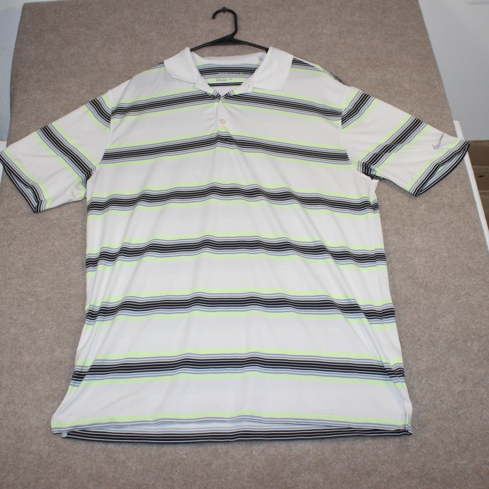 Nike Golf Tour Performance Dri-FIT Striped Polo Shirt White Neon Lime Large